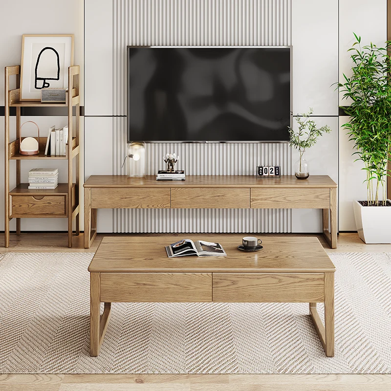 Eco-Friendly Ash Wood TV Stand - Durable Design Ample Storage TV Cabinet 3-Drawer For Living Room