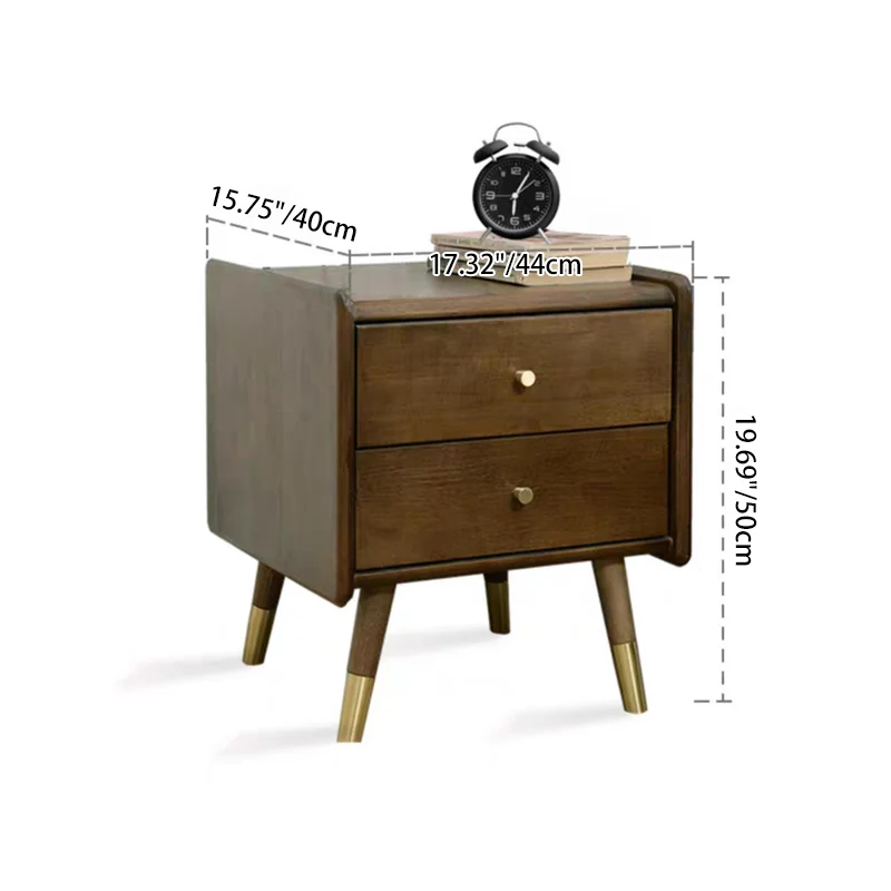 Traditional Vintage Rubberwood Zinc Alloy Square Nightstand With 2 Drawers For Bedroom