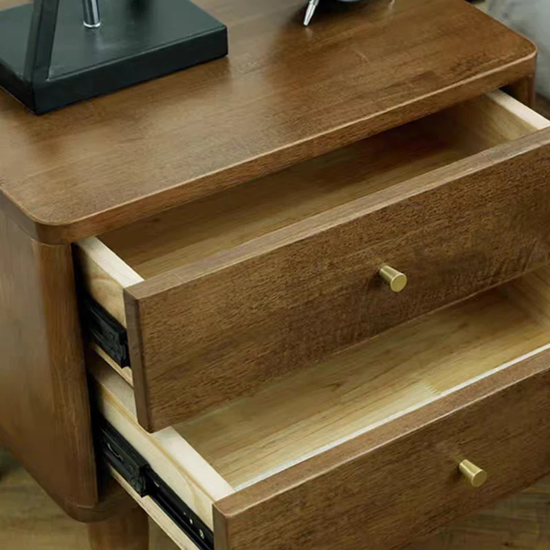 Traditional Vintage Rubberwood Zinc Alloy Square Nightstand With 2 Drawers For Bedroom