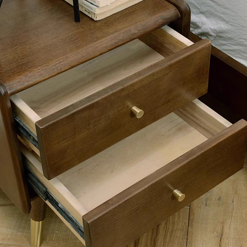Traditional Vintage Rubberwood Zinc Alloy Square Nightstand With 2 Drawers For Bedroom