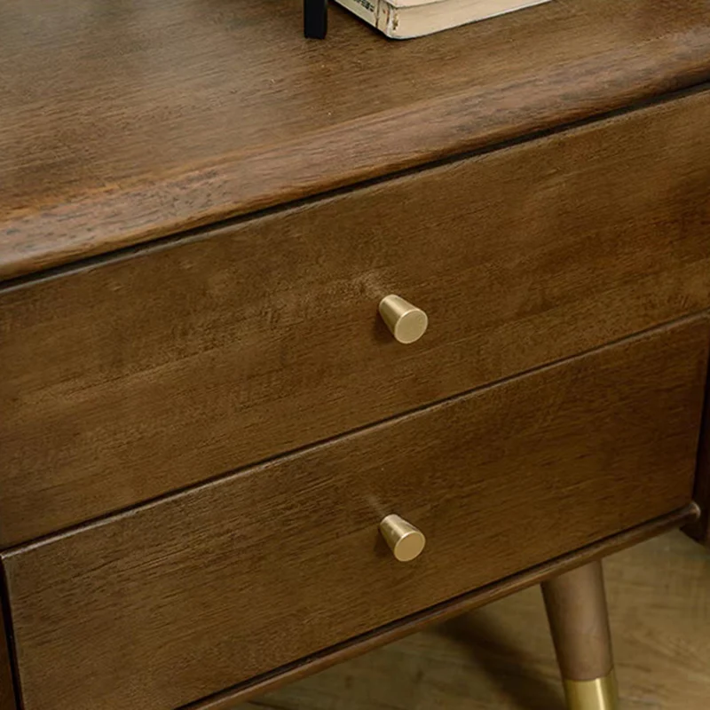 Traditional Vintage Rubberwood Zinc Alloy Square Nightstand With 2 Drawers For Bedroom