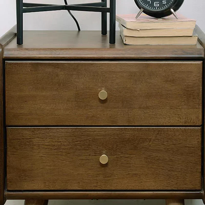Traditional Vintage Rubberwood Zinc Alloy Square Nightstand With 2 Drawers For Bedroom