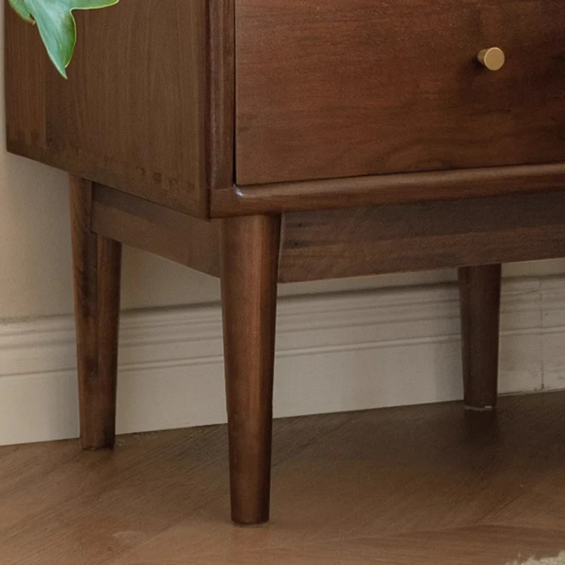 Traditional Chinese Black Walnut & Brass Square Nightstand With 2 Drawers For Bedroom