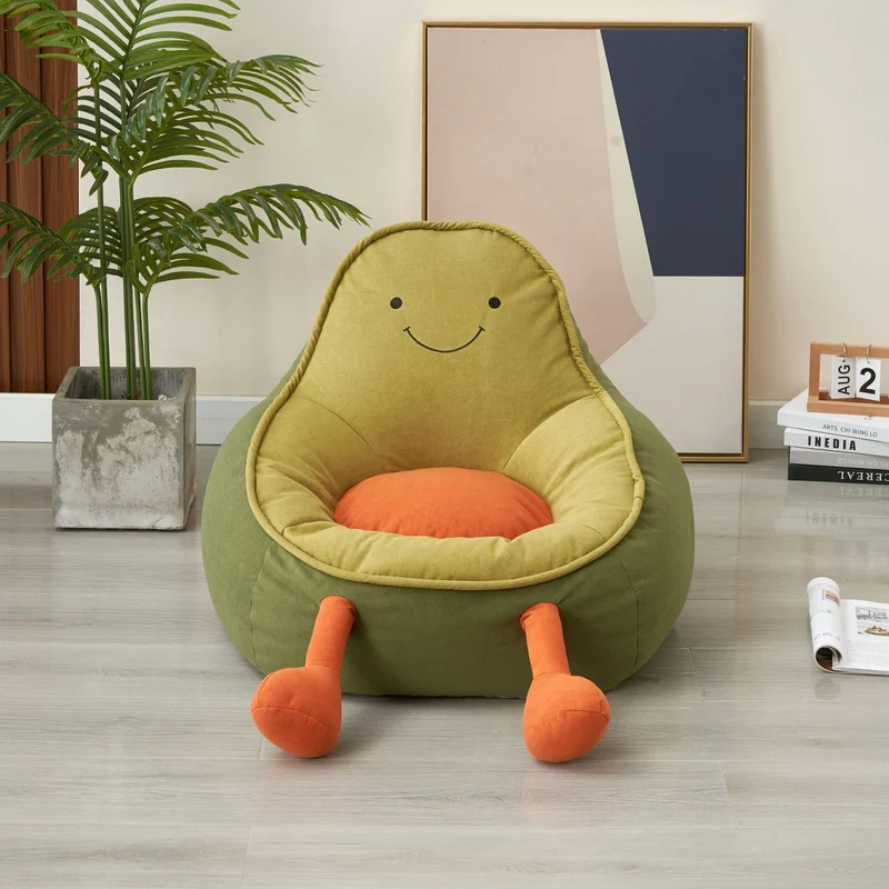 Contemporary Creative Avocado-Shaped EPS Particles Fabric Kids Accent Chair Backrest Armrest For Living Room