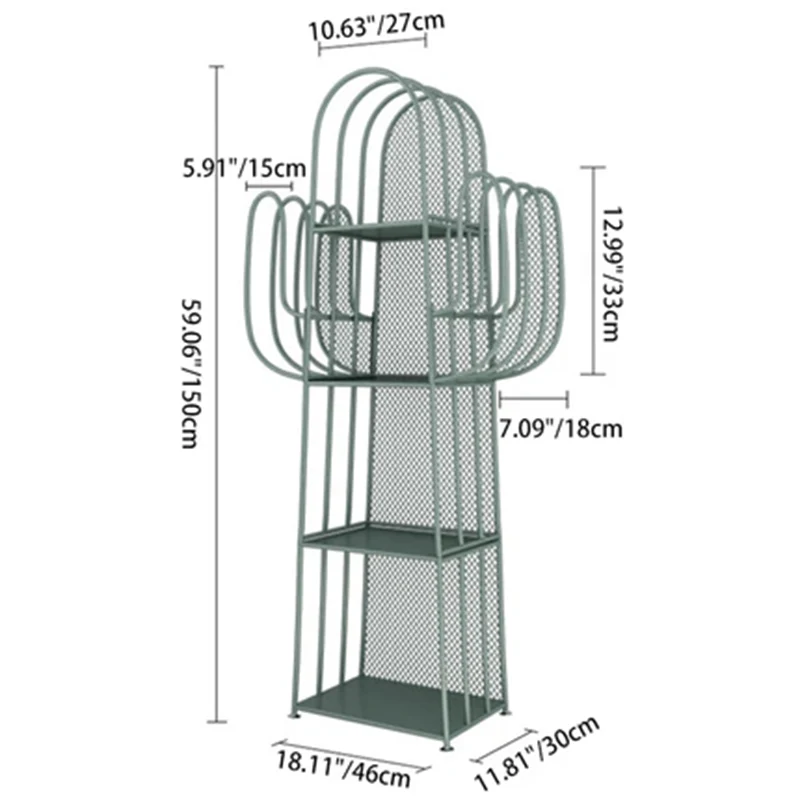 Modern Minimalist Cactus-Shaped Iron Bookshelves 4-Tier Artistic Durability For Living Room