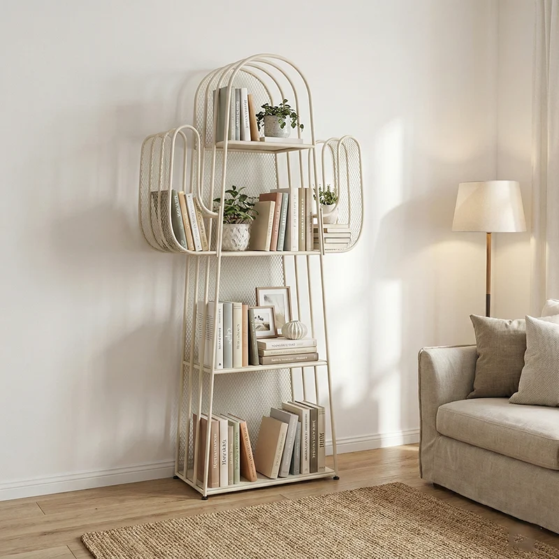 Modern Minimalist Cactus-Shaped Iron Bookshelves 4-Tier Artistic Durability For Living Room