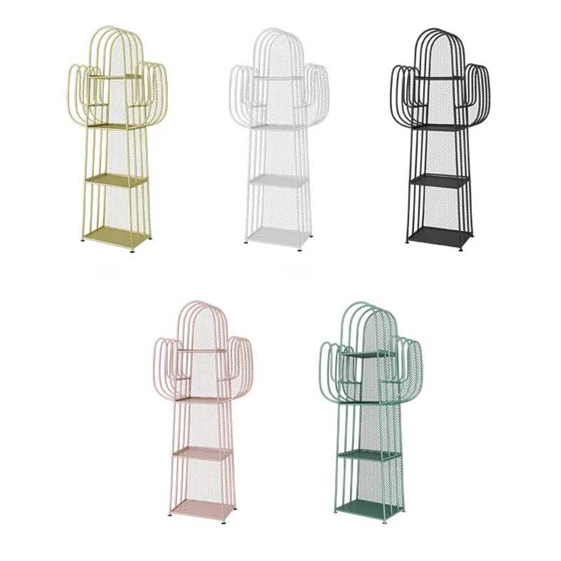 Modern Minimalist Cactus-Shaped Iron Bookshelves 4-Tier Artistic Durability For Living Room
