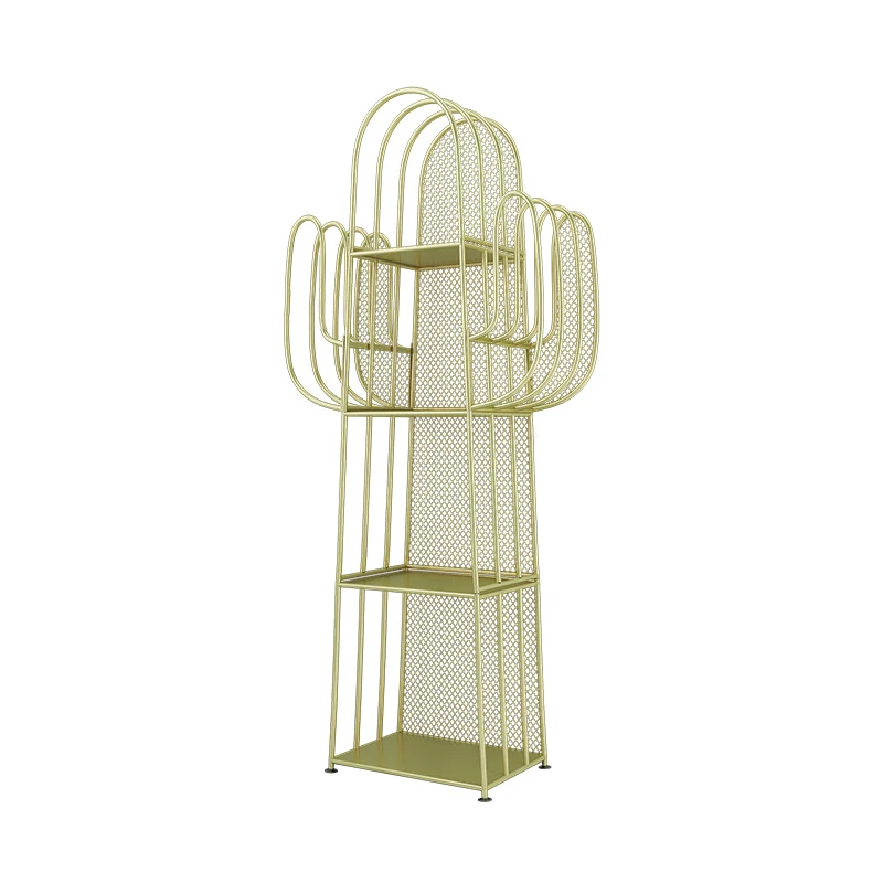 Modern Minimalist Cactus-Shaped Iron Bookshelves 4-Tier Artistic Durability For Living Room