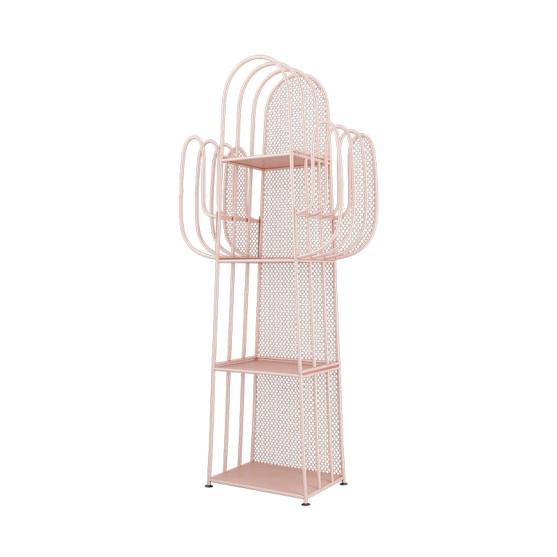 Modern Minimalist Cactus-Shaped Iron Bookshelves 4-Tier Artistic Durability For Living Room