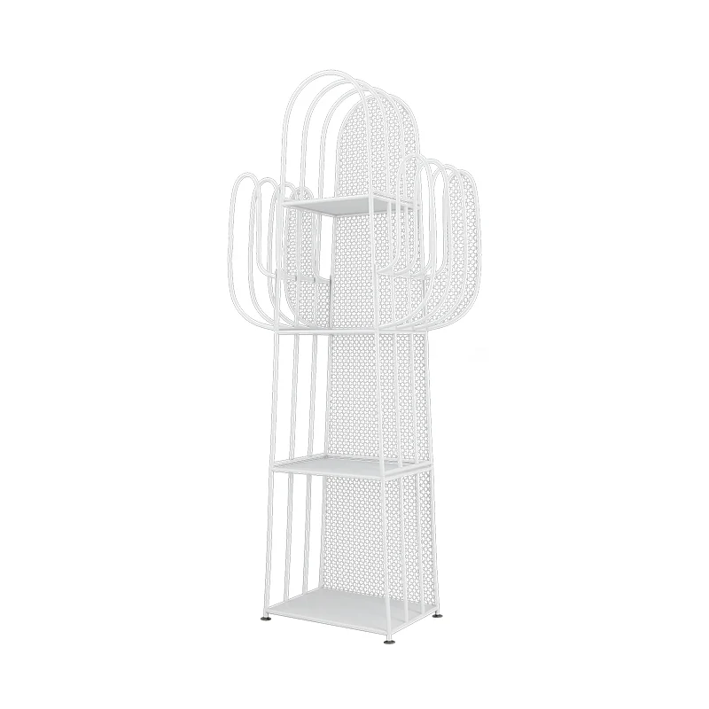 Modern Minimalist Cactus-Shaped Iron Bookshelves 4-Tier Artistic Durability For Living Room