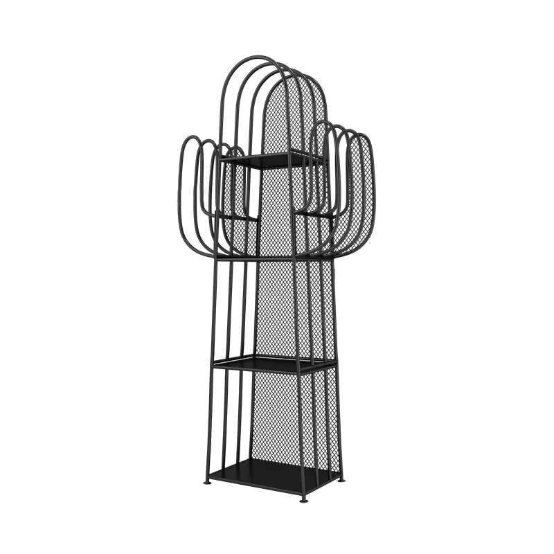 Modern Minimalist Cactus-Shaped Iron Bookshelves 4-Tier Artistic Durability For Living Room