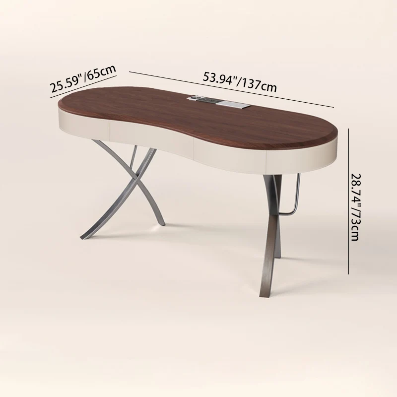Modern Minimalist Oval Stainless Steel Solid Wood Medium Density Fiberboard Desks 2-Leg 1-Drawer For Home Office