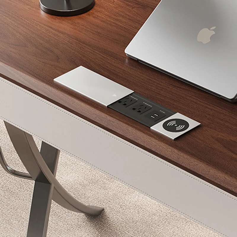 Modern Minimalist Oval Stainless Steel Solid Wood Medium Density Fiberboard Desks 2-Leg 1-Drawer For Home Office