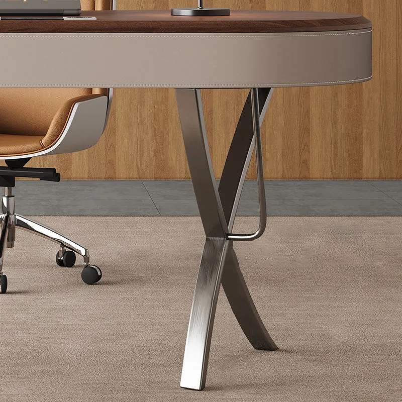 Modern Minimalist Oval Stainless Steel Solid Wood Medium Density Fiberboard Desks 2-Leg 1-Drawer For Home Office