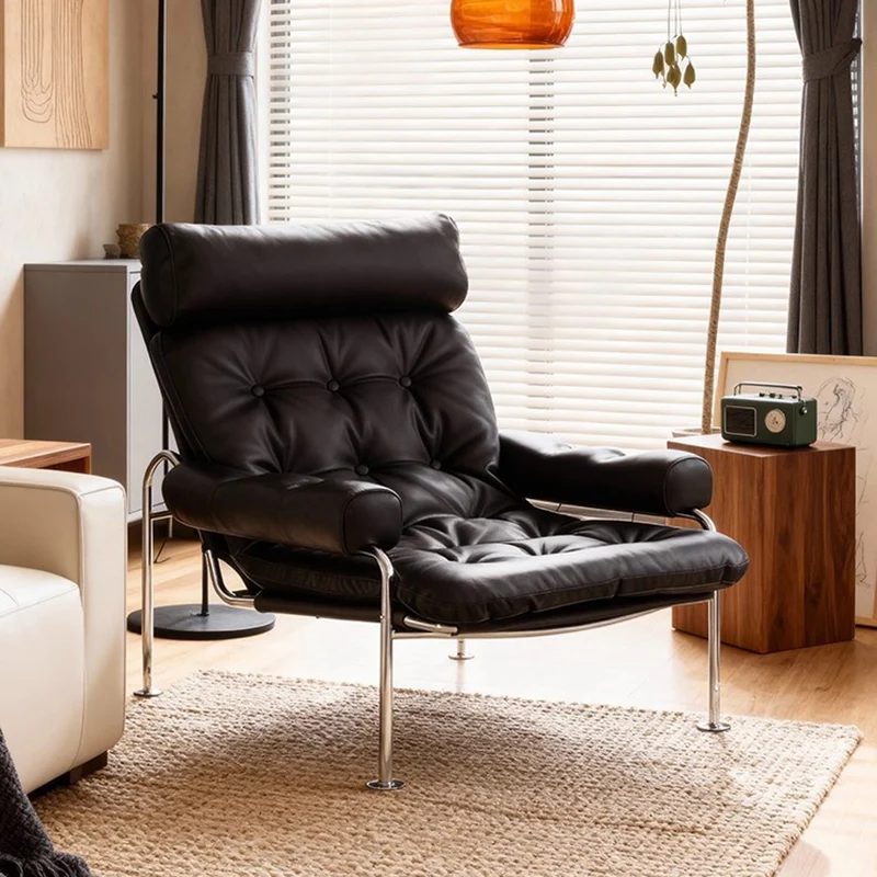 Modern Minimalist Curved Microfiber Leather Stainless Steel Sponge Accent Chair Backrest Armrest For Living Room