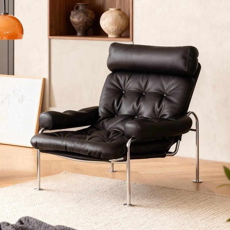 Modern Minimalist Curved Microfiber Leather Stainless Steel Sponge Accent Chair Backrest Armrest For Living Room