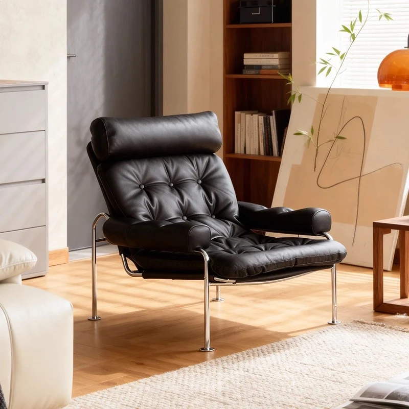 Modern Minimalist Curved Microfiber Leather Stainless Steel Sponge Accent Chair Backrest Armrest For Living Room