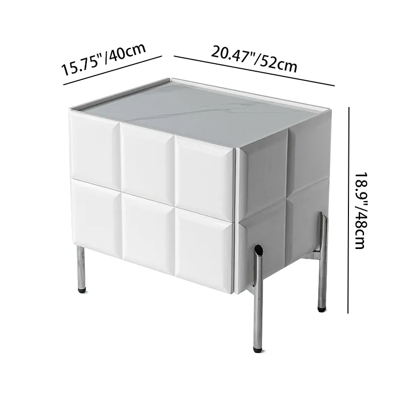 Modern Minimalist Rectangular Nightstand With Dual Drawers Slate Stone Top Plywood Body Stainless Steel Legs For Bedroom
