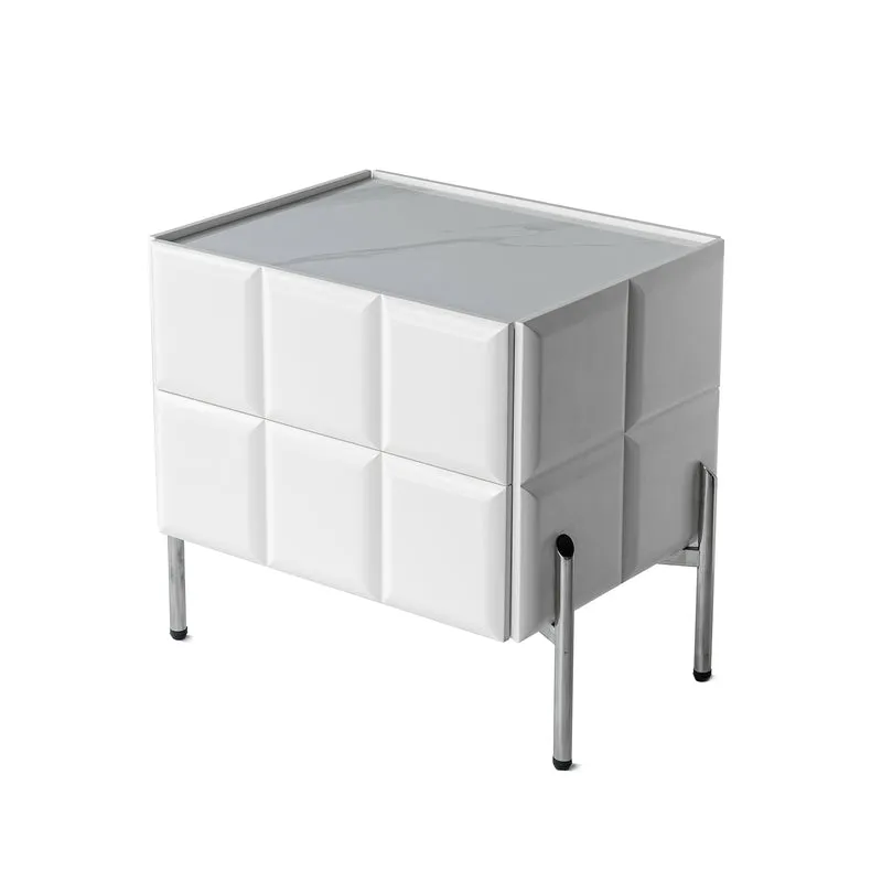 Modern Minimalist Rectangular Nightstand With Dual Drawers Slate Stone Top Plywood Body Stainless Steel Legs For Bedroom