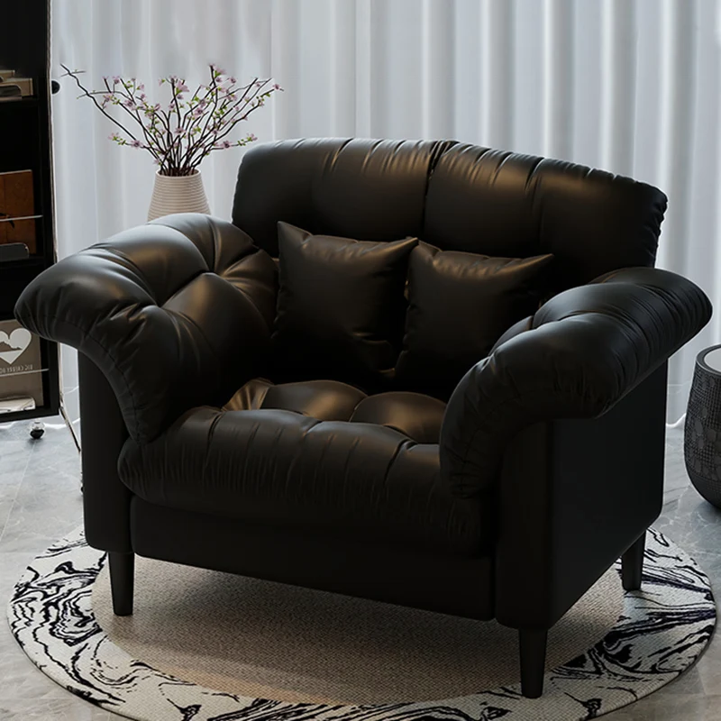 Contemporary Nordic Soft Fluffy Camellia Cat Scratching Leather Sherpa Fabric Foam Sponge Plush Cotton Solid Wood Multi-Layer Board Steel Detachable Accent Chair Backrest Armrest For Bedroom
