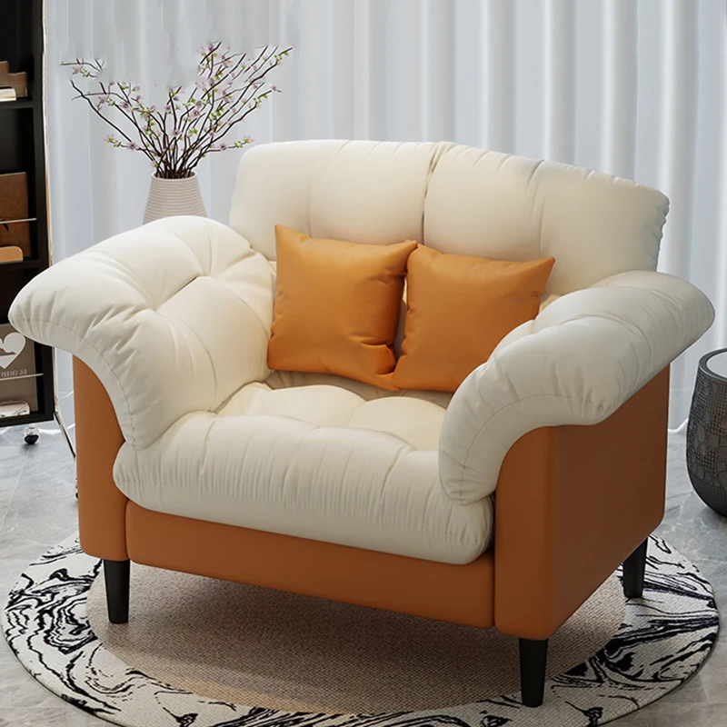 Contemporary Nordic Soft Fluffy Camellia Cat Scratching Leather Sherpa Fabric Foam Sponge Plush Cotton Solid Wood Multi-Layer Board Steel Detachable Accent Chair Backrest Armrest For Bedroom