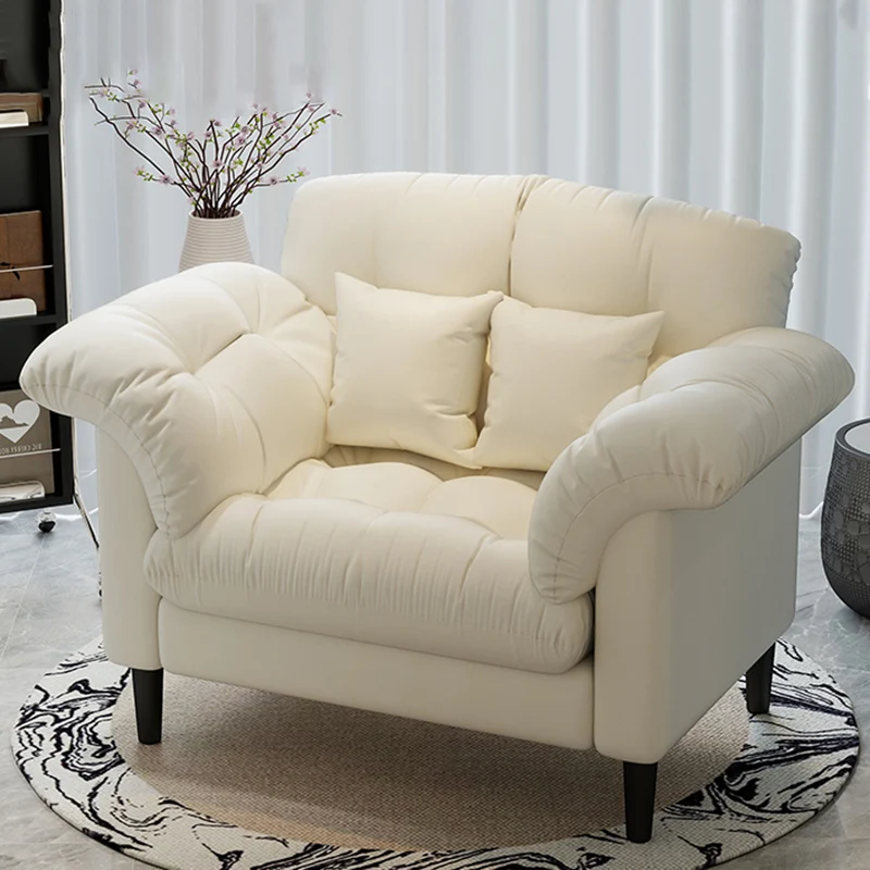 Contemporary Nordic Soft Fluffy Camellia Cat Scratching Leather Sherpa Fabric Foam Sponge Plush Cotton Solid Wood Multi-Layer Board Steel Detachable Accent Chair Backrest Armrest For Bedroom