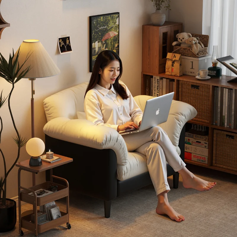 Contemporary Nordic Soft Fluffy Camellia Cat Scratching Leather Sherpa Fabric Foam Sponge Plush Cotton Solid Wood Multi-Layer Board Steel Detachable Accent Chair Backrest Armrest For Bedroom