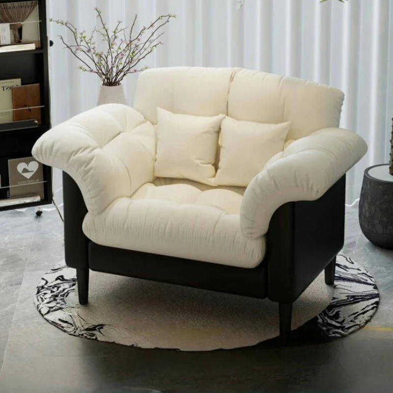 Contemporary Nordic Soft Fluffy Camellia Cat Scratching Leather Sherpa Fabric Foam Sponge Plush Cotton Solid Wood Multi-Layer Board Steel Detachable Accent Chair Backrest Armrest For Bedroom