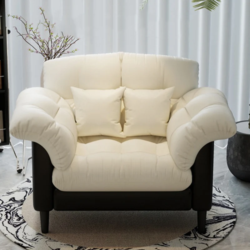 Contemporary Nordic Soft Fluffy Camellia Cat Scratching Leather Sherpa Fabric Foam Sponge Plush Cotton Solid Wood Multi-Layer Board Steel Detachable Accent Chair Backrest Armrest For Bedroom