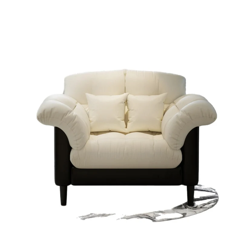 Contemporary Nordic Soft Fluffy Camellia Cat Scratching Leather Sherpa Fabric Foam Sponge Plush Cotton Solid Wood Multi-Layer Board Steel Detachable Accent Chair Backrest Armrest For Bedroom