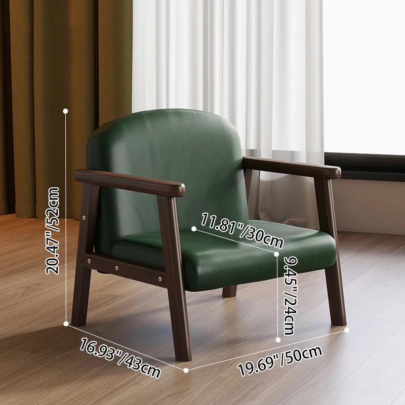 Contemporary Scandinavian Curved Arc Rubberwood Faux Oil-Wax Leather Flannelette Kids Accent Chair Backrest Armrest For Bedroom