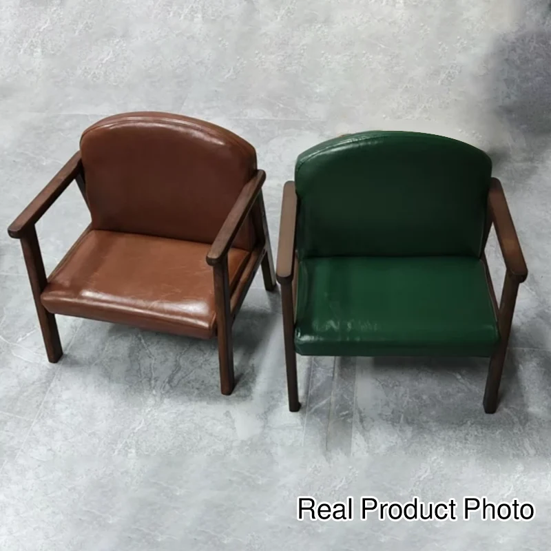 Contemporary Scandinavian Curved Arc Rubberwood Faux Oil-Wax Leather Flannelette Kids Accent Chair Backrest Armrest For Bedroom