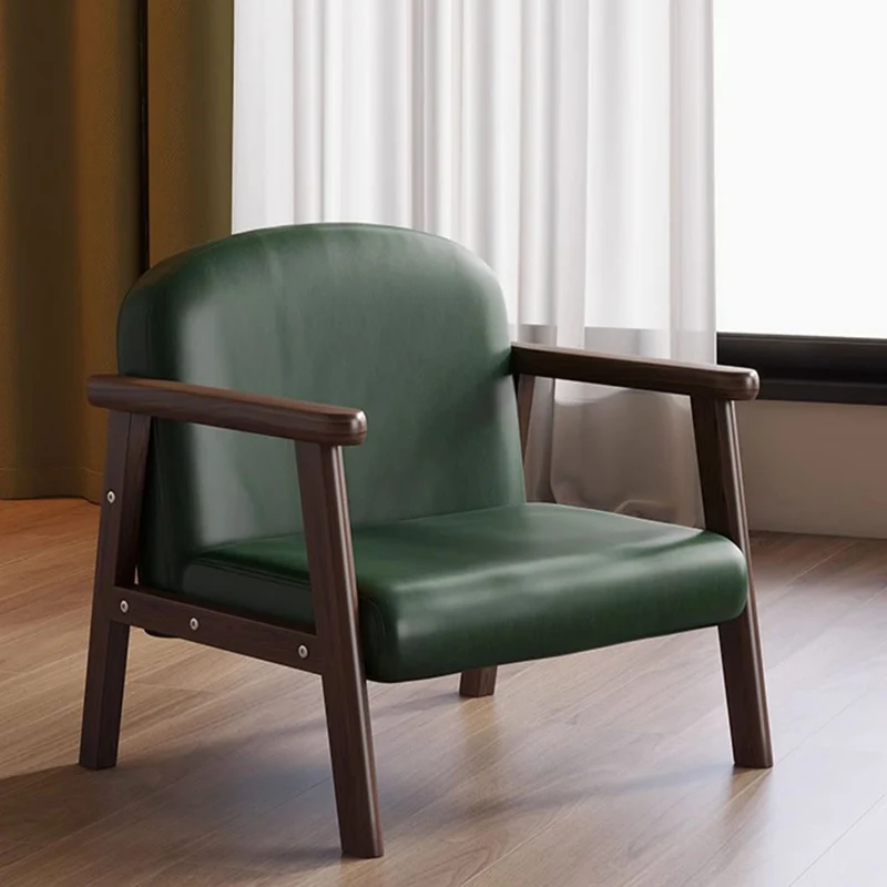 Contemporary Scandinavian Curved Arc Rubberwood Faux Oil-Wax Leather Flannelette Kids Accent Chair Backrest Armrest For Bedroom