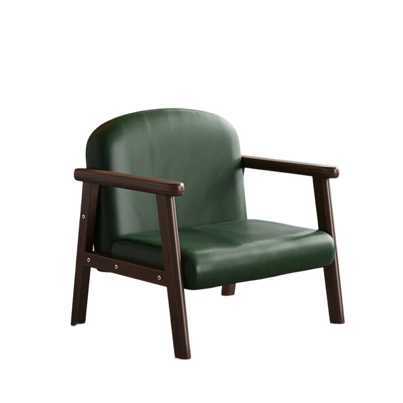 Contemporary Scandinavian Curved Arc Rubberwood Faux Oil-Wax Leather Flannelette Kids Accent Chair Backrest Armrest For Bedroom