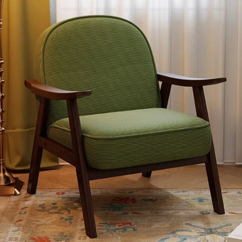 Contemporary Nordic Soft Curved Arc Rubberwood Corduroy Cat Scratching Leather Sponge Accent Chair Backrest Armrest For Bedroom