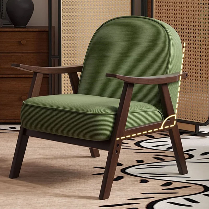 Contemporary Nordic Soft Curved Arc Rubberwood Corduroy Cat Scratching Leather Sponge Accent Chair Backrest Armrest For Bedroom