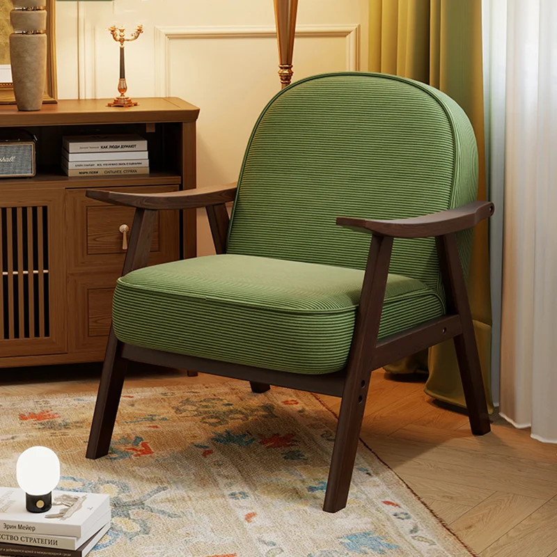 Contemporary Nordic Soft Curved Arc Rubberwood Corduroy Cat Scratching Leather Sponge Accent Chair Backrest Armrest For Bedroom