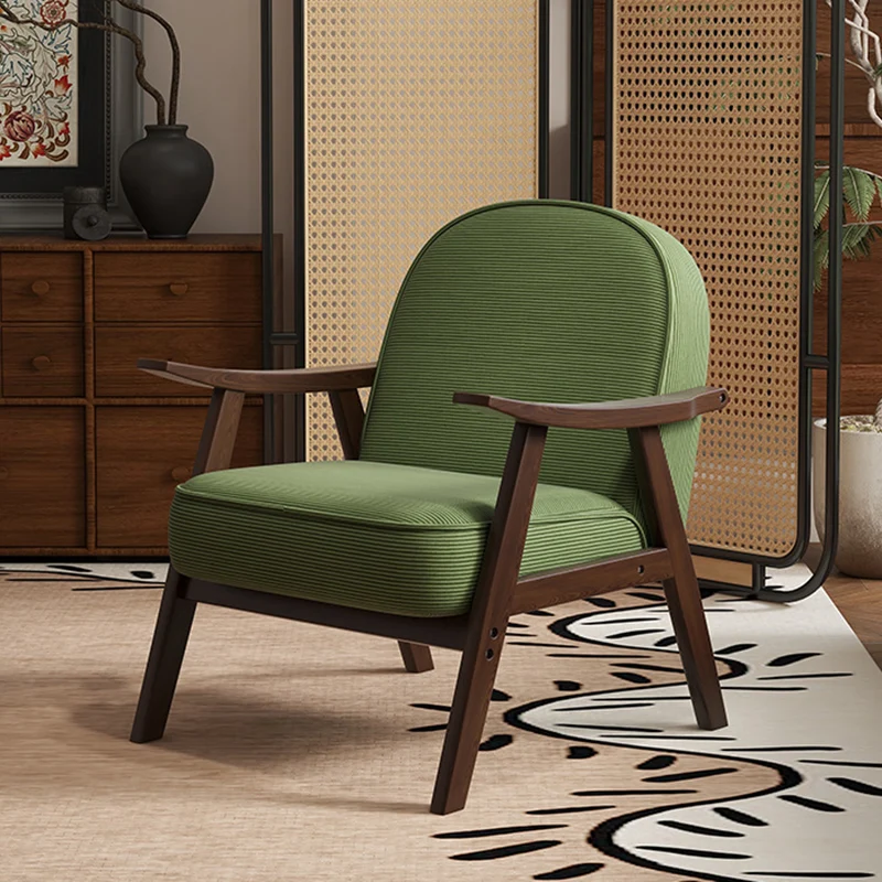 Contemporary Nordic Soft Curved Arc Rubberwood Corduroy Cat Scratching Leather Sponge Accent Chair Backrest Armrest For Bedroom