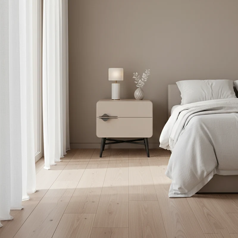 Soft-Hued Nordic Nightstand - Baking Paint Finish Integrated Metal Handle Bedside Table 2-Drawer For Bedroom