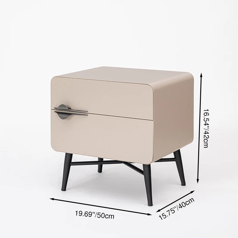 Soft-Hued Nordic Nightstand - Baking Paint Finish Integrated Metal Handle Bedside Table 2-Drawer For Bedroom