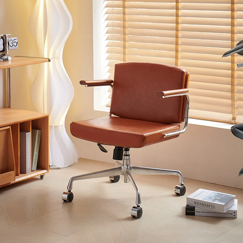 Contemporary Scandinavian Velvet PU Leather Ash Wood Stainless Steel Rectangular Swivel Desk Chair With Armrest Backrest For Home Office