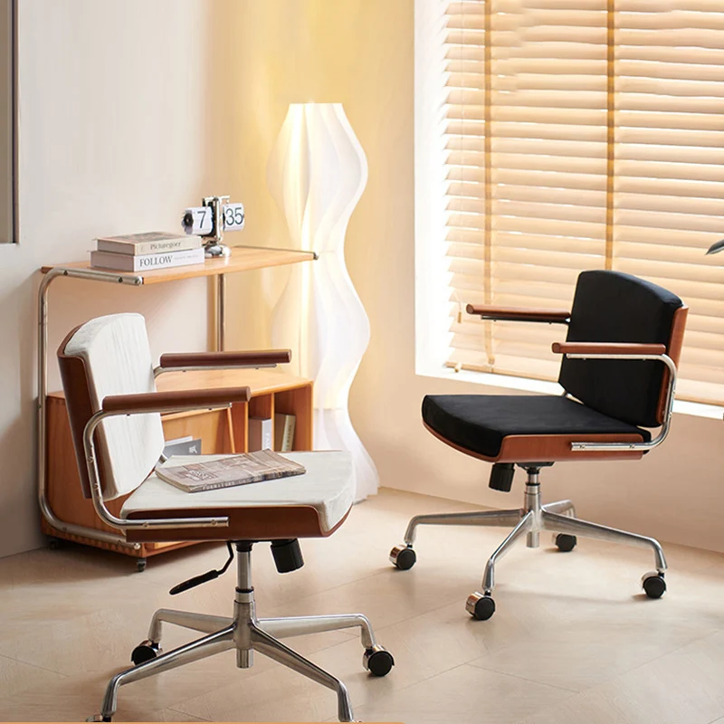 Contemporary Scandinavian Velvet PU Leather Ash Wood Stainless Steel Rectangular Swivel Desk Chair With Armrest Backrest For Home Office