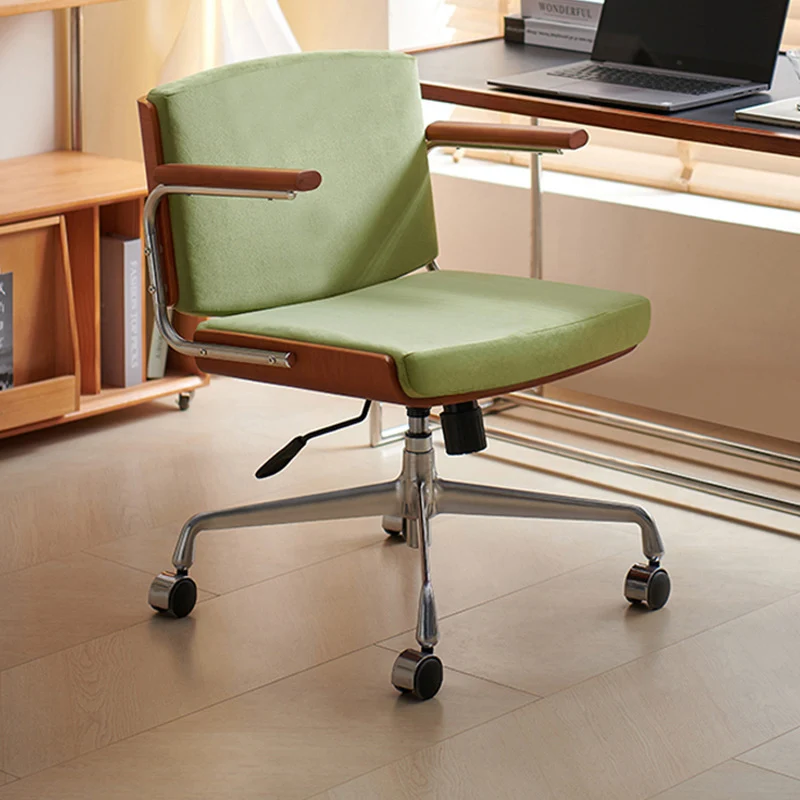 Contemporary Scandinavian Velvet PU Leather Ash Wood Stainless Steel Rectangular Swivel Desk Chair With Armrest Backrest For Home Office