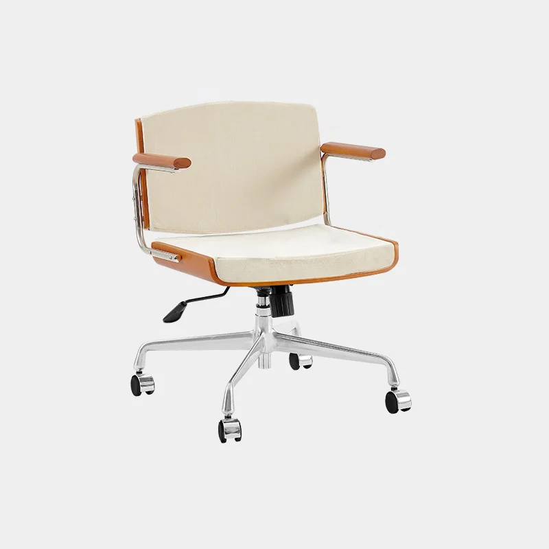 Contemporary Scandinavian Velvet PU Leather Ash Wood Stainless Steel Rectangular Swivel Desk Chair With Armrest Backrest For Home Office