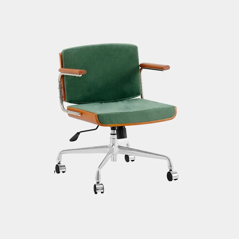 Contemporary Scandinavian Velvet PU Leather Ash Wood Stainless Steel Rectangular Swivel Desk Chair With Armrest Backrest For Home Office