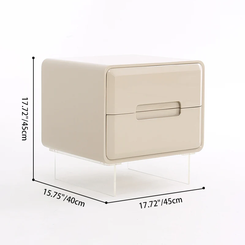 Contemporary Scandinavian Soft Beige 2-Drawer Storage Nightstand - Rounded Corner Design Clear Acrylic Legs Bedside Table For Bedroom