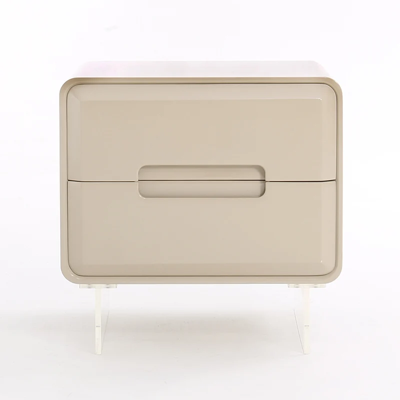 Contemporary Scandinavian Soft Beige 2-Drawer Storage Nightstand - Rounded Corner Design Clear Acrylic Legs Bedside Table For Bedroom