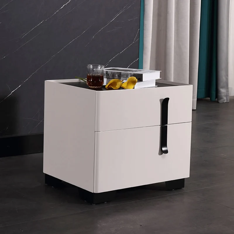 Contemporary Scandinavian Square Beige 2-Drawer Storage Nightstand - Minimalist Bedside Table For Bedroom