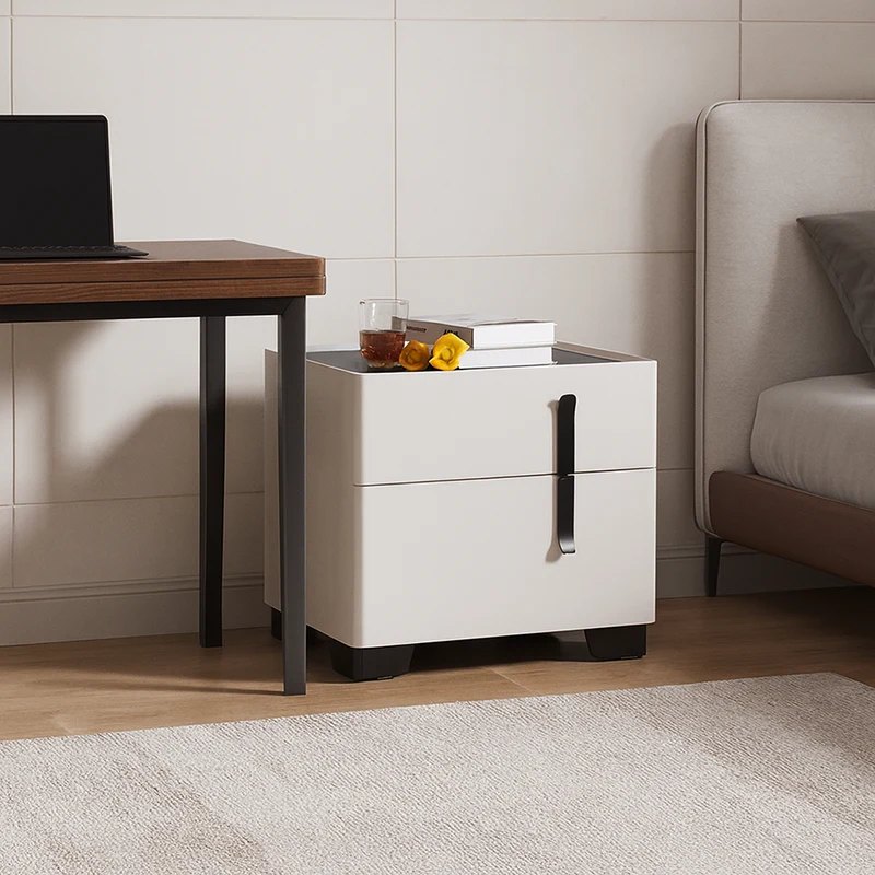 Contemporary Scandinavian Square Beige 2-Drawer Storage Nightstand - Minimalist Bedside Table For Bedroom