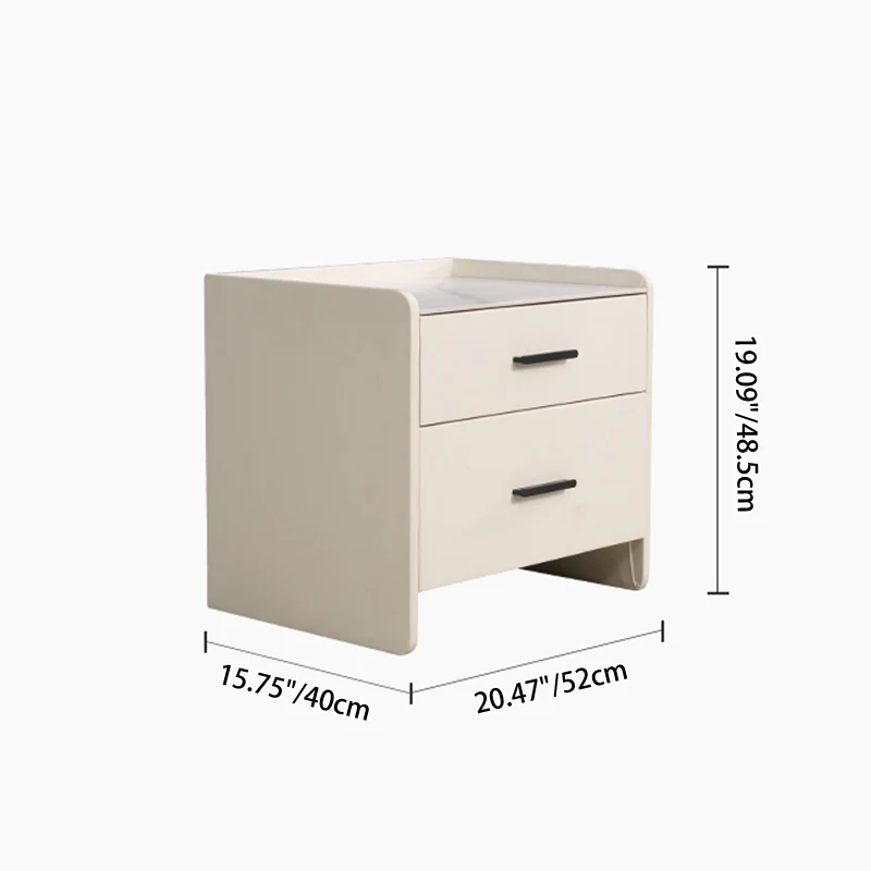 Contemporary Scandinavian Beige 2-Drawer Storage Nightstand - Stone Slab Top Bedside Table For Bedroom